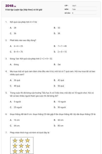 8 bài tập Luyện tập (tiếp theo) có lời giải