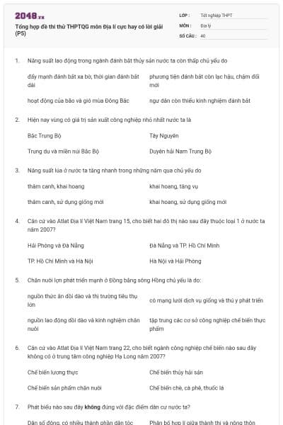 Tổng hợp đề thi thử THPTQG môn Địa lí cực hay có lời giải (P5)