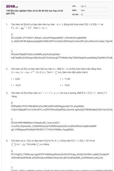 199 Bài trắc nghiệm Hàm số từ đề thi thử cực hay có lời giải (P6)