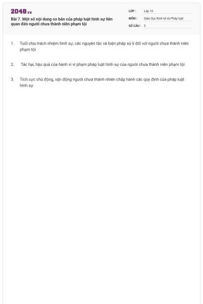 Bài 7. Một số nội dung cơ bản của pháp luật hình sự  liên quan đến người chưa thành niên phạm tội