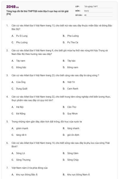 Tổng hợp đề thi thử THPTQG môn Địa lí cực hay có lời giải (P4)