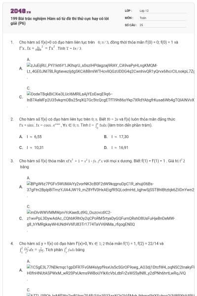 199 Bài trắc nghiệm Hàm số từ đề thi thử cực hay có lời giải (P6)