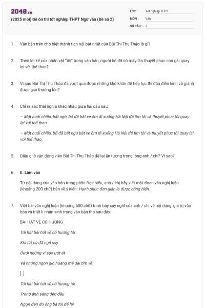 (2025 mới) Đề ôn thi tốt nghiệp THPT Ngữ văn (Đề số 2)
