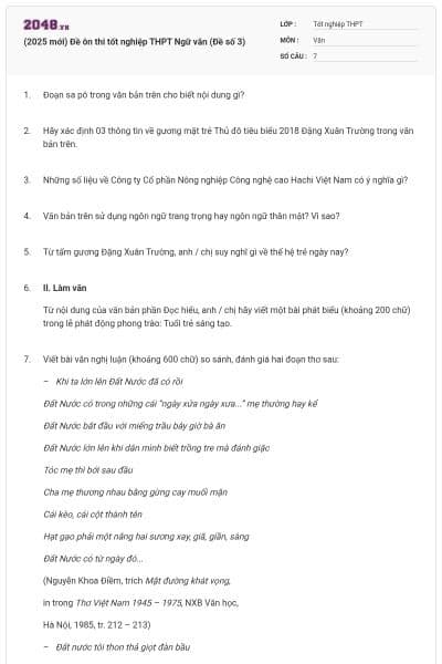 (2025 mới) Đề ôn thi tốt nghiệp THPT Ngữ văn (Đề số 3)