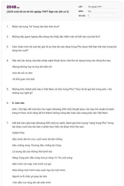 (2025 mới) Đề ôn thi tốt nghiệp THPT Ngữ văn (Đề số 4)