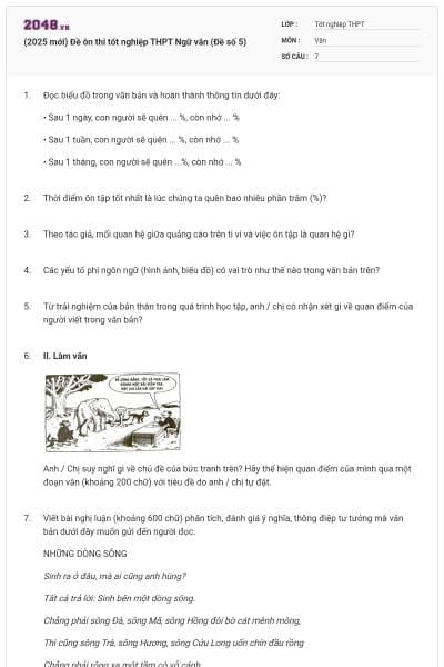 (2025 mới) Đề ôn thi tốt nghiệp THPT Ngữ văn (Đề số 5)