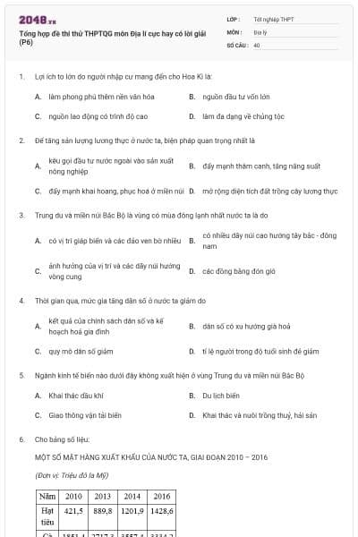 Tổng hợp đề thi thử THPTQG môn Địa lí cực hay có lời giải (P6)