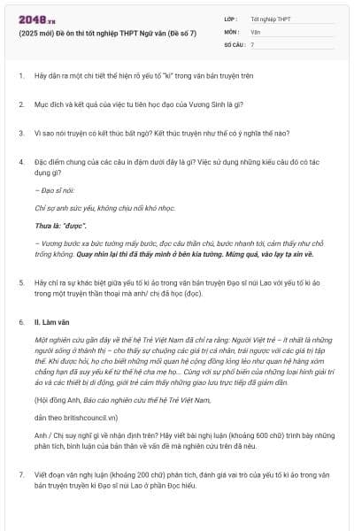 (2025 mới) Đề ôn thi tốt nghiệp THPT Ngữ văn (Đề số 7)