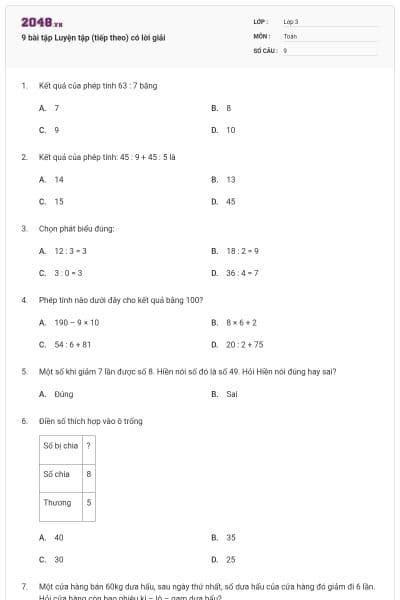 9 bài tập Luyện tập (tiếp theo) có lời giải
