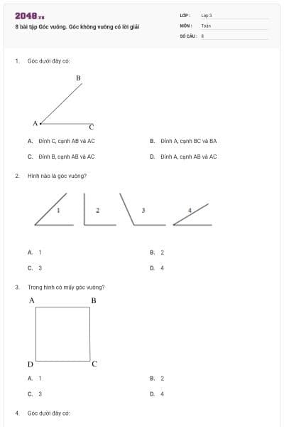 8 bài tập Góc vuông. Góc không vuông có lời giải