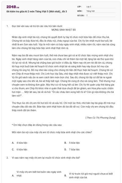 Đề kiểm tra giữa kì 2 môn Tiếng Việt 5 (Mới nhất)_ đề 3