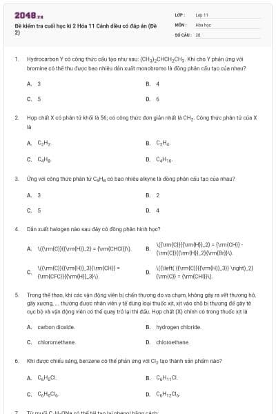 Đề kiểm tra cuối học kì 2 Hóa 11 Cánh diều có đáp án (Đề 2)