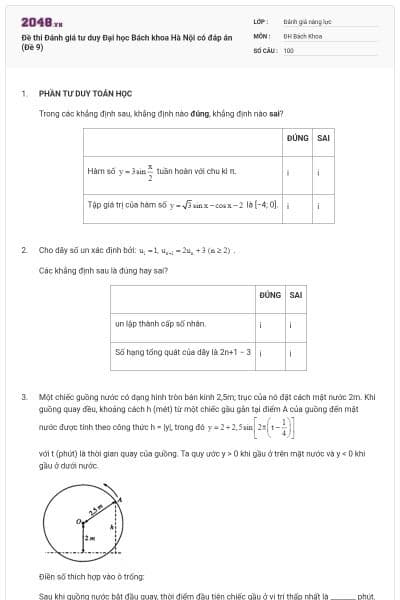 Đề thi Đánh giá tư duy Đại học Bách khoa Hà Nội có đáp án (Đề 9)