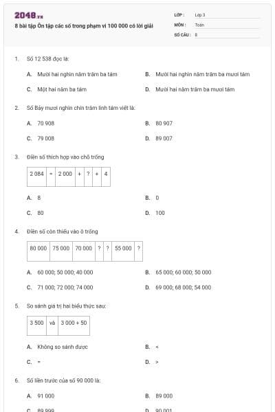 8 bài tập Ôn tập các số trong phạm vi 100 000 có lời giải