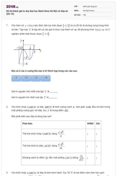 Đề thi Đánh giá tư duy Đại học Bách khoa Hà Nội có đáp án (Đề 10)