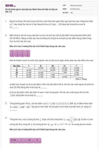 Đề thi Đánh giá tư duy Đại học Bách khoa Hà Nội có đáp án (Đề 13)