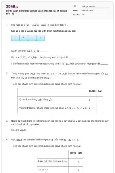 Đề thi Đánh giá tư duy Đại học Bách khoa Hà Nội có đáp án (Đề 15)