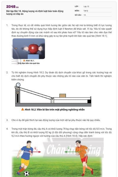 Bài tập Bài 18. Động lượng và định luật bảo toàn động lượng có đáp án