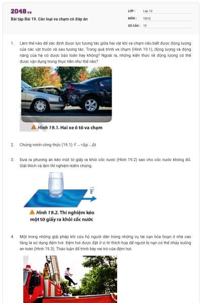 Bài tập Bài 19. Các loại va chạm có đáp án