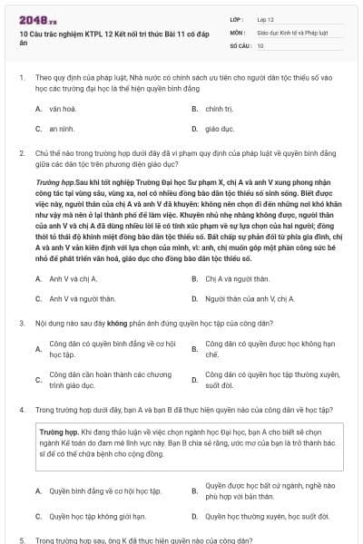 10 Câu trắc nghiệm KTPL 12 Kết nối tri thức Bài 11 có đáp án