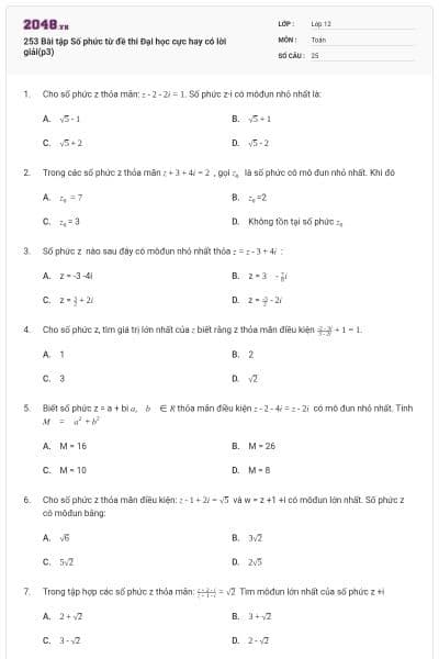 253 Bài tập Số phức từ đề thi Đại học cực hay có lời giải(p3)