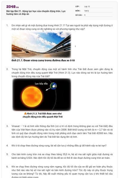 Bài tập Bài 21. Động lực học của chuyển động tròn. Lực hướng tâm có đáp án