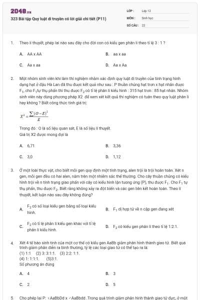 323 Bài tập Quy luật di truyền có lời giải chi tiết (P11)