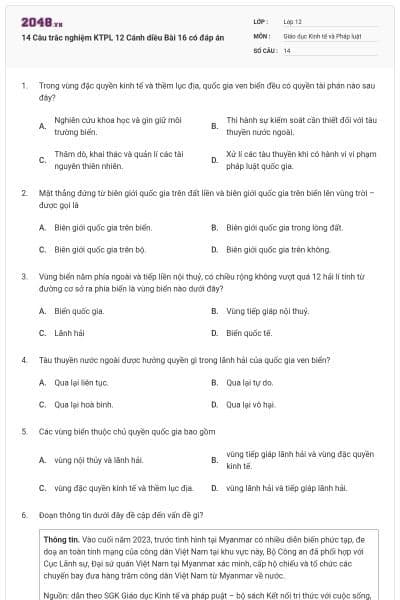 14 Câu trắc nghiệm KTPL 12 Cánh diều Bài 16 có đáp án