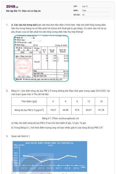 Bài tập Bài 15. Hàm số có đáp án