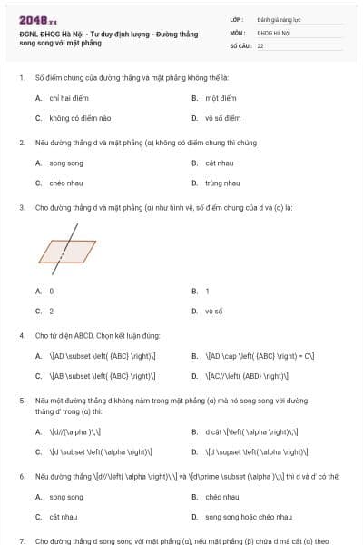 ĐGNL ĐHQG Hà Nội - Tư duy định lượng - Đường thẳng song song với mặt phẳng