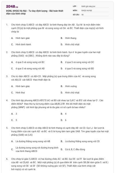 ĐGNL ĐHQG Hà Nội - Tư duy định lượng - Bài toán thiết diện của hình chóp