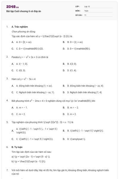 Bài tập Cuối chương 6 có đáp án