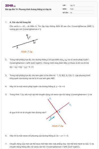 Bài tập Bài 19. Phương trình đường thẳng có đáp án