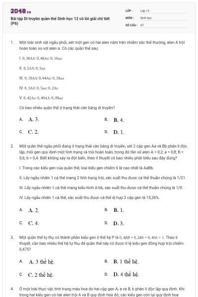 Bài tập Di truyền quần thể Sinh học 12 có lời giải chi tiết (P6)