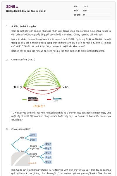 Bài tập Bài 23. Quy tắc đếm có đáp án
