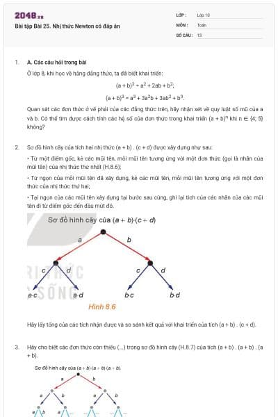 Bài tập Bài 25. Nhị thức Newton có đáp án