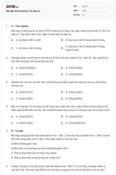 Bài tập Cuối chương 9 có đáp án