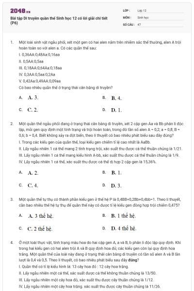Bài tập Di truyền quần thể Sinh học 12 có lời giải chi tiết (P6)