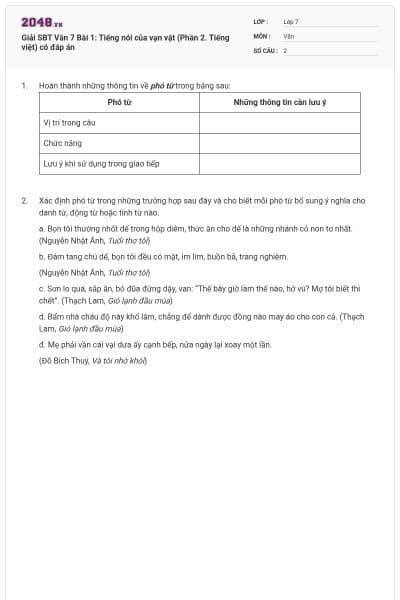 Giải SBT Văn 7 Bài 1: Tiếng nói của vạn vật (Phần 2. Tiếng việt) có đáp án