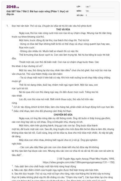 Giải SBT Văn 7 Bài 2: Bài học cuộc sống (Phần 1: Đọc) có đáp án