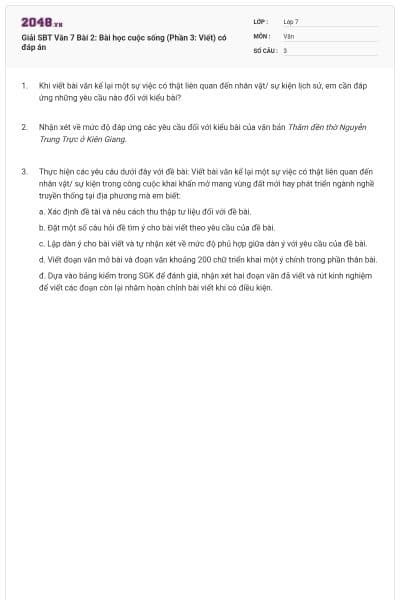 Giải SBT Văn 7 Bài 2: Bài học cuộc sống (Phần 3: Viết) có đáp án