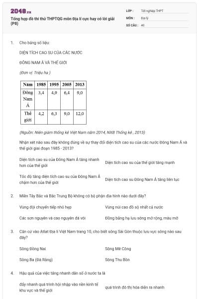 Tổng hợp đề thi thử THPTQG môn Địa lí cực hay có lời giải (P8)