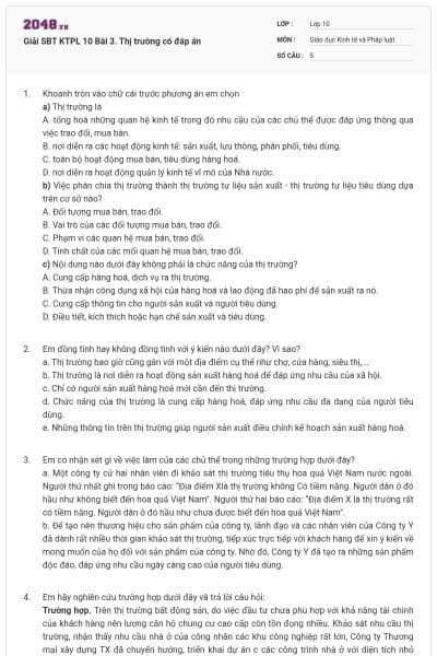 Giải SBT KTPL 10 Bài 3. Thị trường có đáp án