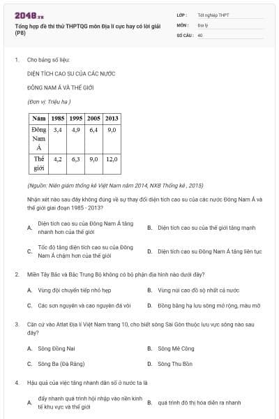 Tổng hợp đề thi thử THPTQG môn Địa lí cực hay có lời giải (P8)