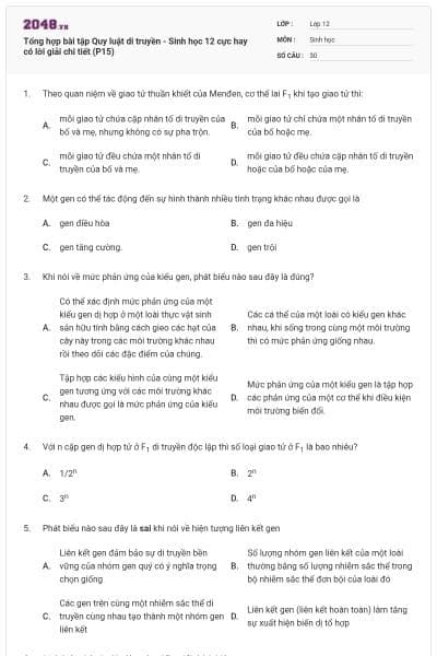 Tổng hợp bài tập Quy luật di truyền - Sinh học 12 cực hay có lời giải chi tiết (P15)