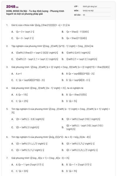 ĐGNL ĐHQG Hà Nội - Tư duy định lượng - Phương trình logarit và một số phương pháp giải