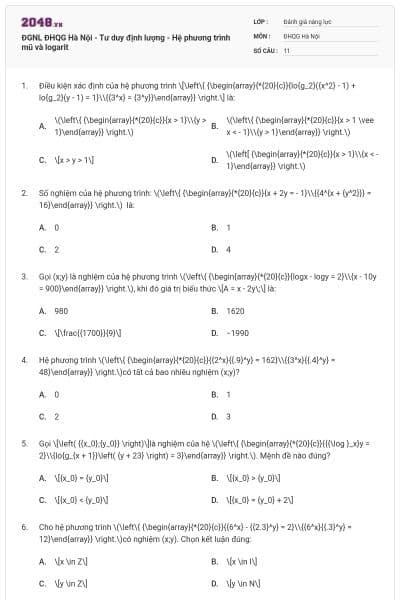 ĐGNL ĐHQG Hà Nội - Tư duy định lượng - Hệ phương trình mũ và logarit