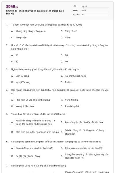 Chuyên đề - Địa lí khu vực và quốc gia (Hợp chúng quốc Hoa Kì)