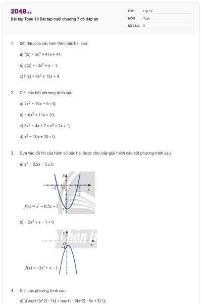 Bài tập Toán 10 Bài tập cuối chương 7 có đáp án