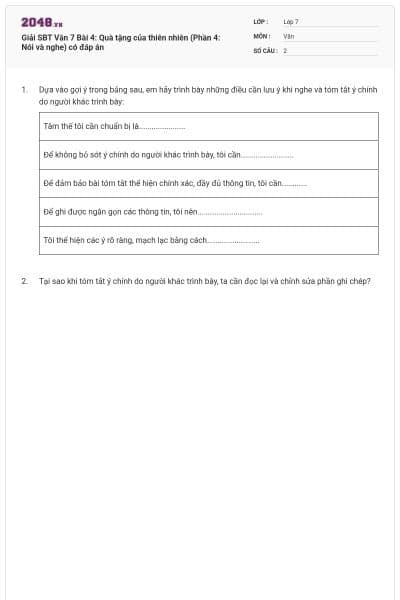 Giải SBT Văn 7 Bài 4: Quà tặng của thiên nhiên (Phần 4: Nói và nghe) có đáp án